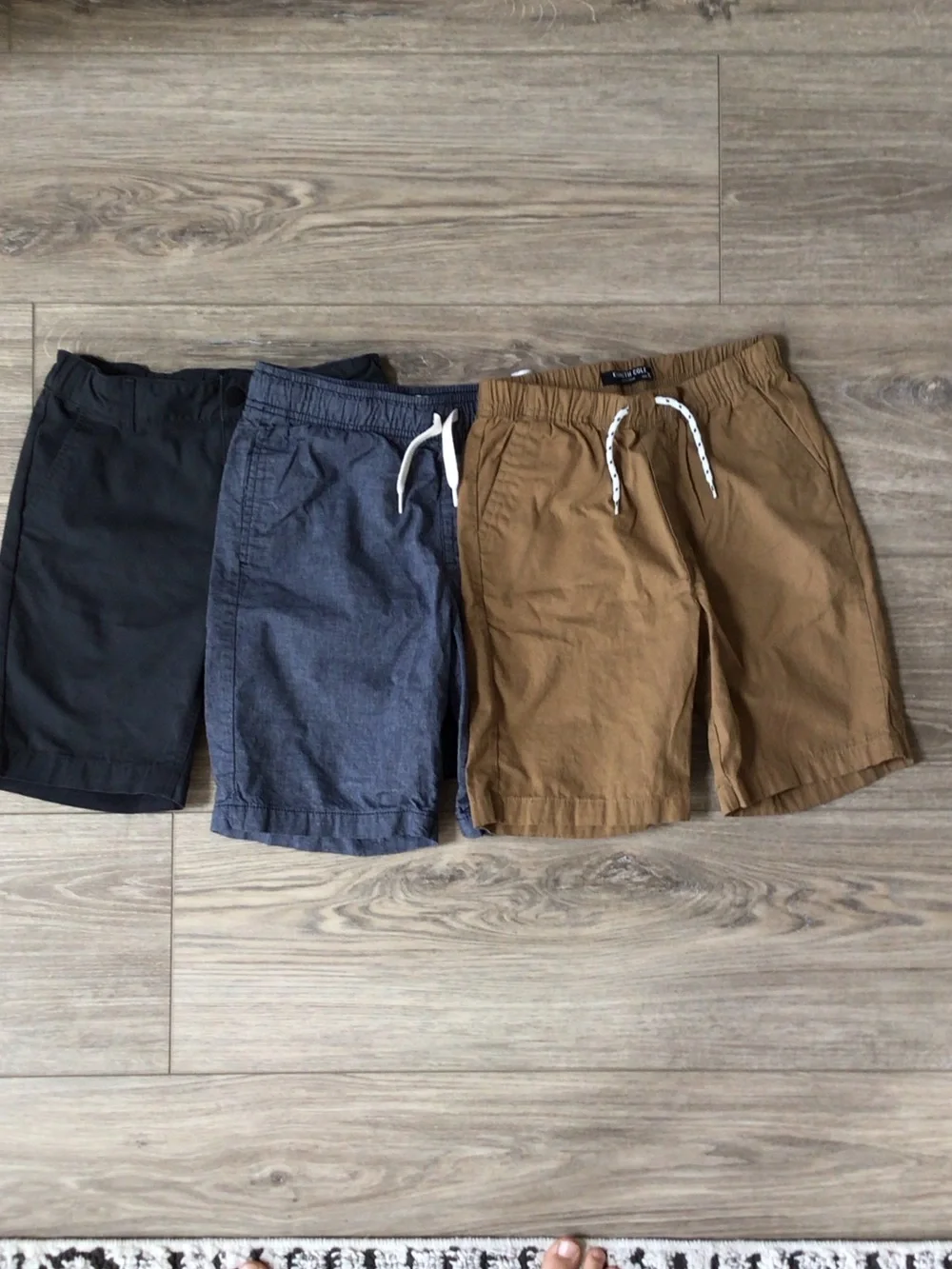 Old Navy Boys 3-Pack Drawstring Shorts in Black, Blue, and Brown